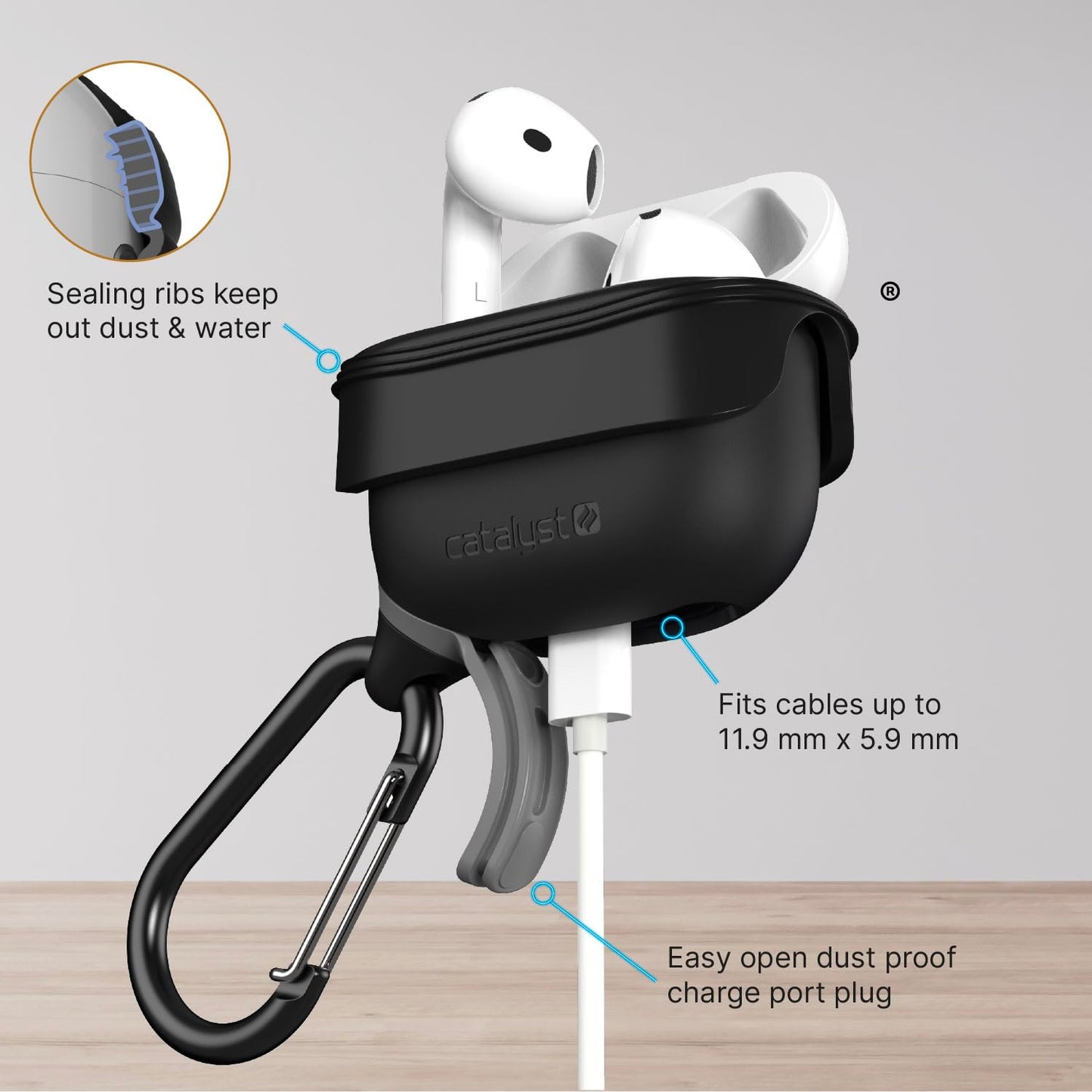 Catalyst Waterproof Case for AirPods 4 - Drop Protection for Apple AirPods 4th Generation with Carabiner, Wireless Charging Silicone Cover for Apple AirPods 4 Case for Women and Men