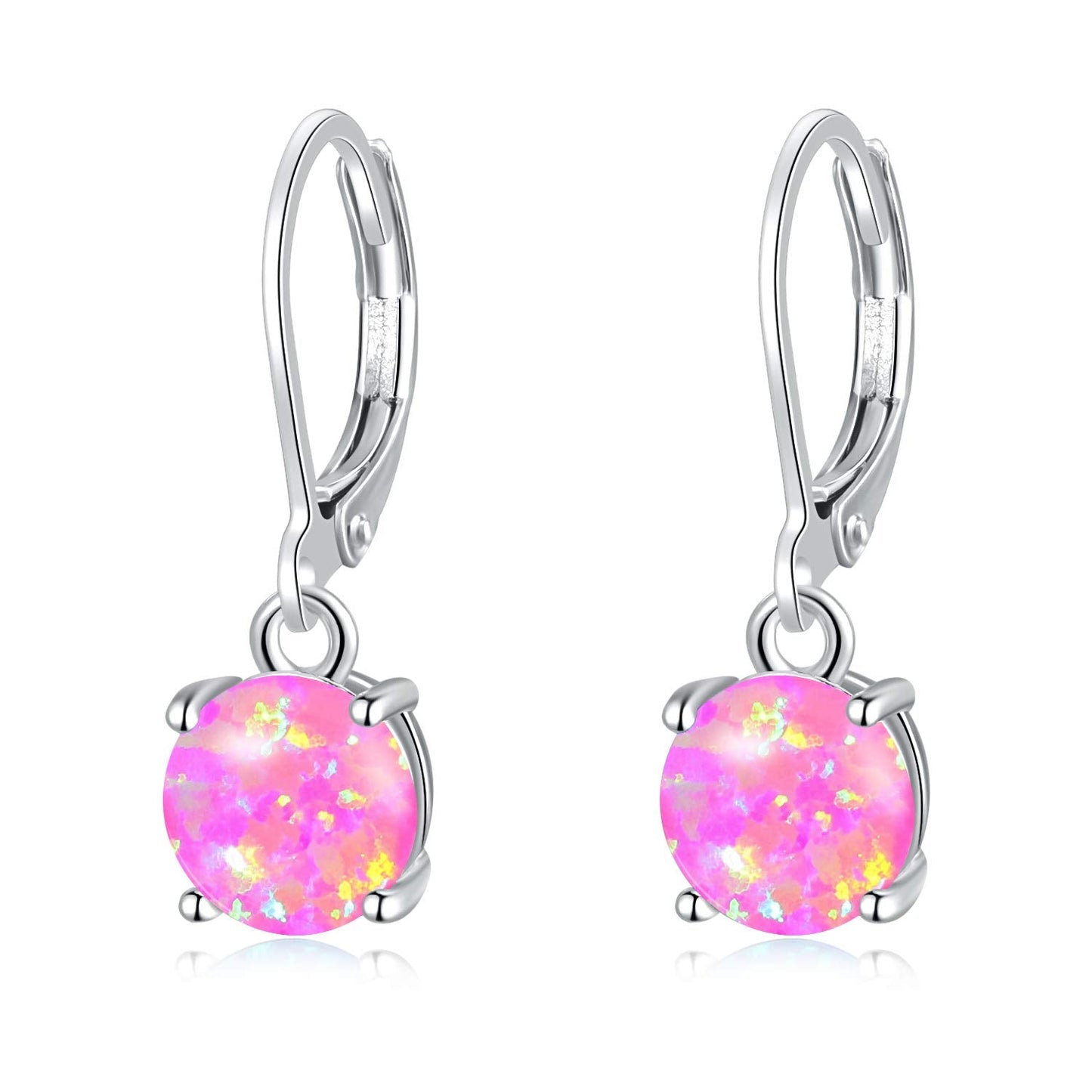 CiNily Pink Purple Opal Dangle Earrings for Women Rhodium Plated Leverback Drop Earrings Gemstone Jewelry