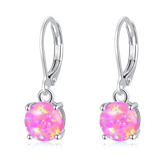CiNily Pink Purple Opal Dangle Earrings for Women Rhodium Plated Leverback Drop Earrings Gemstone Jewelry