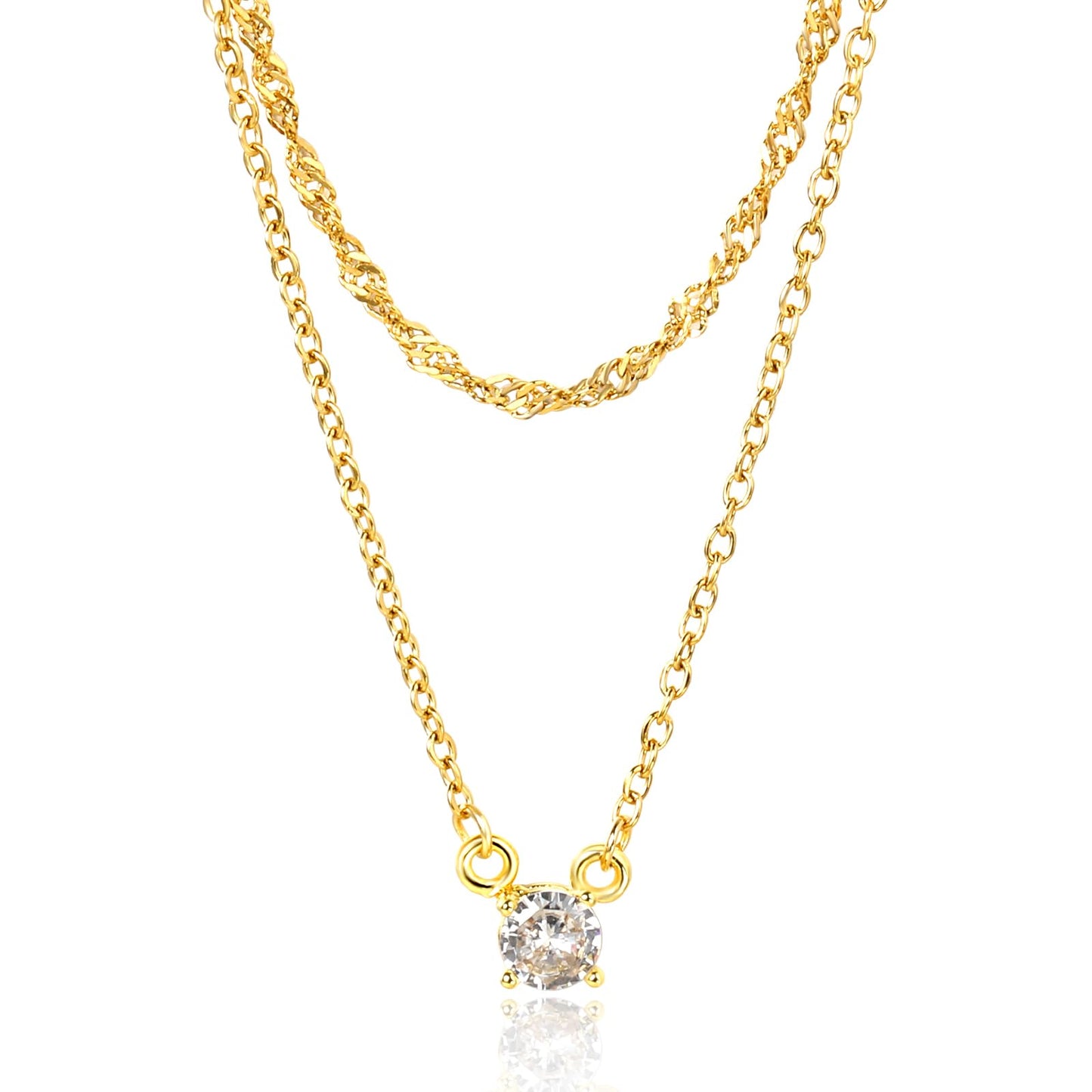 LUXU kisskids 2-Piece Layered Necklace for Women, Dainty Choker & CZ Pendant Necklace, 14K Gold Plated Stainless Steel, Adjustable Trendy Jewelry Gift Set