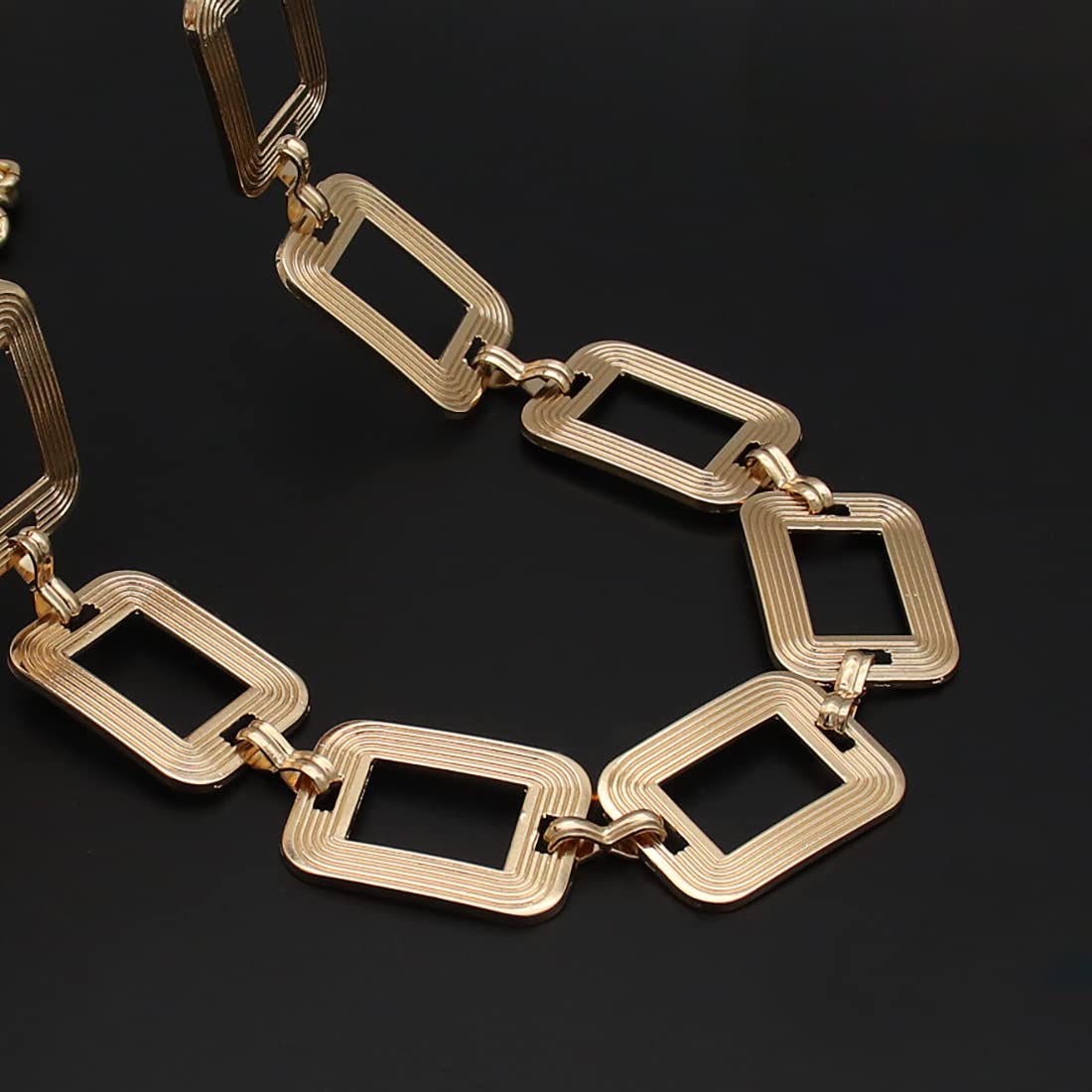 HIQUACC Metal Square Waist Chain for Women Square Body Link Belt for Dresses (219-Gold S)