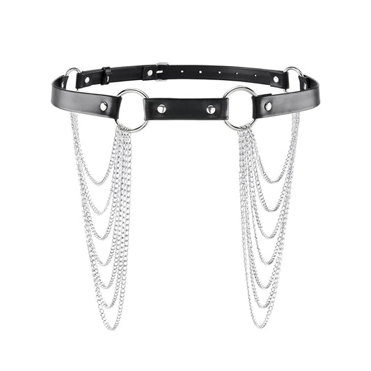 WARANDOD Waist Chain Belt Punk Black Leather Body Accessories Adjustable Body Jewelry Goth Belt for Women (Fits Waist 29.7IN-38.2IN)