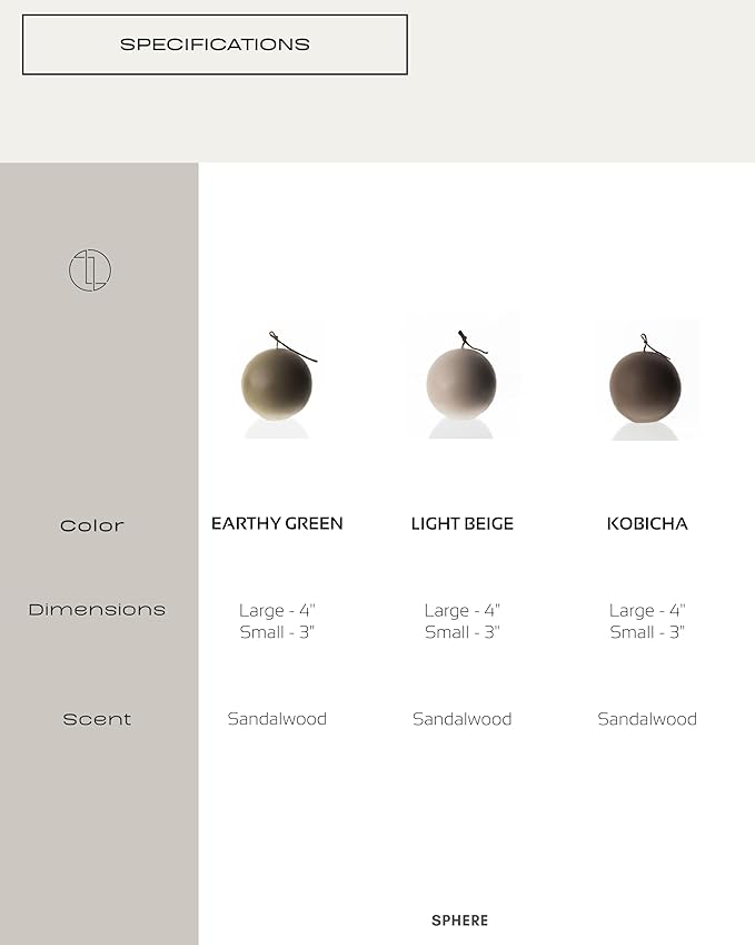 LAWA Sphere Candle - Beautiful Handmade Pillar Scented Soy Wax Elegant Aesthetic Candle Housewarming Gift Home Room Shelf Decor Idea (Kobicha, Small)