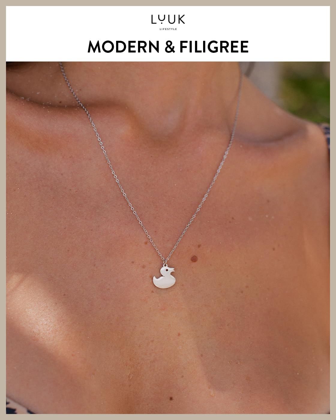 LUUK LIFESTYLE Happy Duck pendant necklace, with HAPPINESS Gift Card, 14k gold plated, Stainless steel, 19in adjustable, waterproof, sturdy chain, dainty, trendy, vacation, beach, pool party