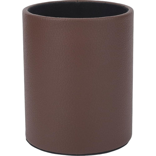 CALFOVERA PU Leather Round Pencil Cup Holder for Desk Multifunctional Stationery Container Luxury Brown Leather Pens Glitter Bling Makeup Brush Stroage Box Case Desktop Organizer for Office