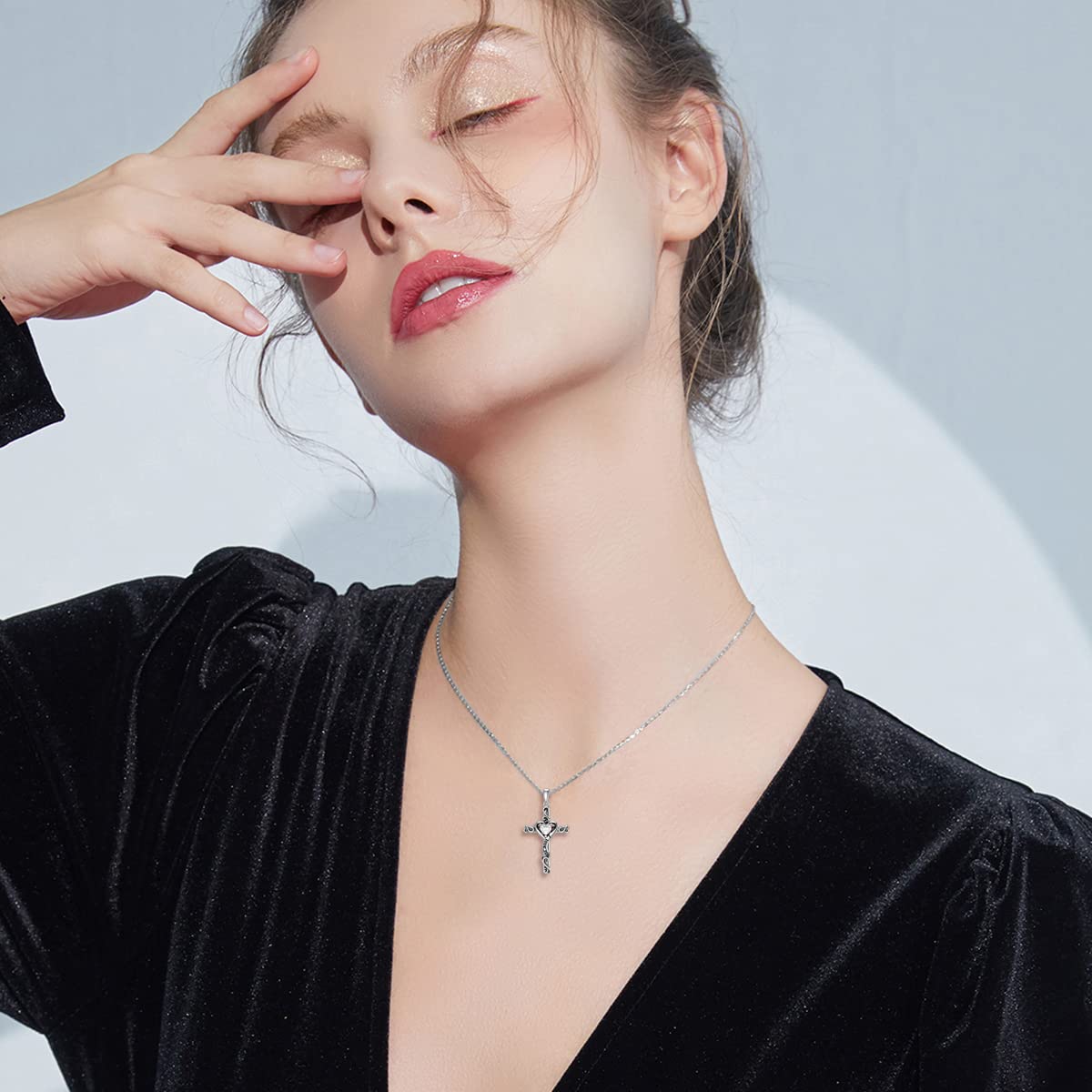 TOUPOP Diamond Cross Necklace for Women Sterling Silver April Birthstone Cross Pendant Necklace Heart Love Jewelry for Her Girlfriend Wife Mom Anniversary Birthday Mothers Day Gifts
