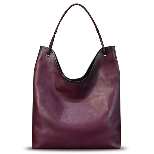 Genuine Leather Hobo Bags for Women Large Tote Bag Vintage Real Leather Shoulder Bag Satchel Purse for Work Notebook (Purple)