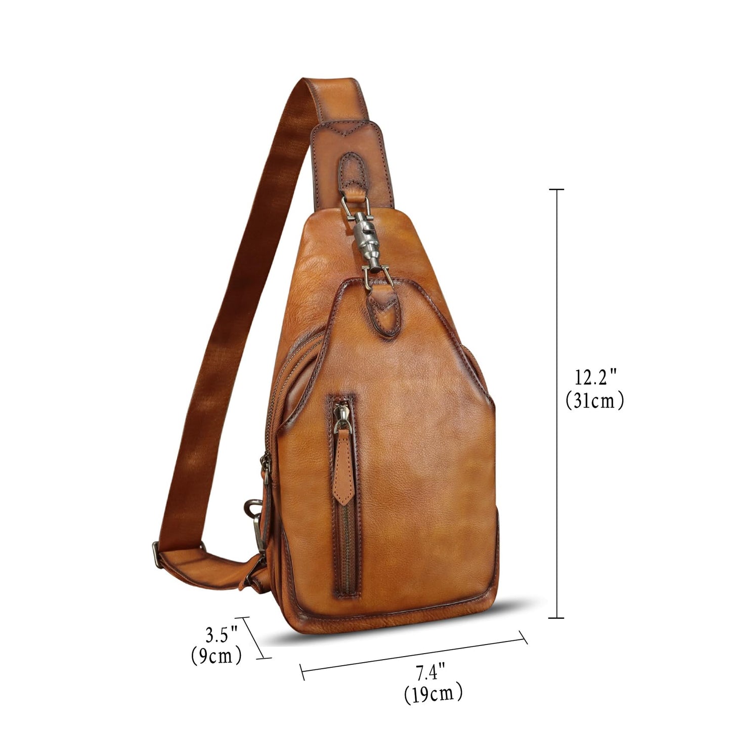 FEIGITOR Genuine Leather Sling Bag Retro Crossbody Sling Backpack Handmade Chest Shoulder Bag Daypack Purse Fanny Pack (Brown)