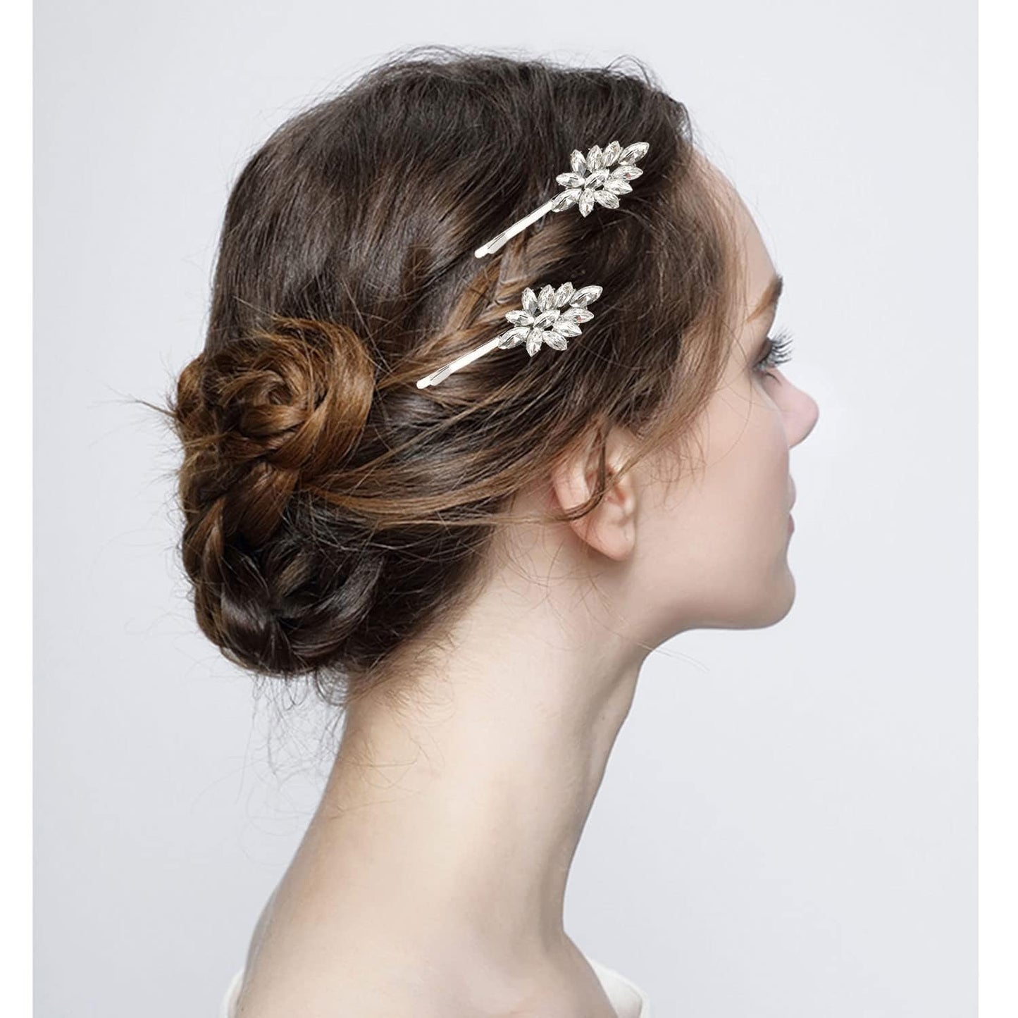10 Pieces Rhinestone Hair Pins, Silver Leaf Hair Clips Crystal Wedding Hair Clips for Brides, Elegant Rhinestone Hair Accessories for Women Girls