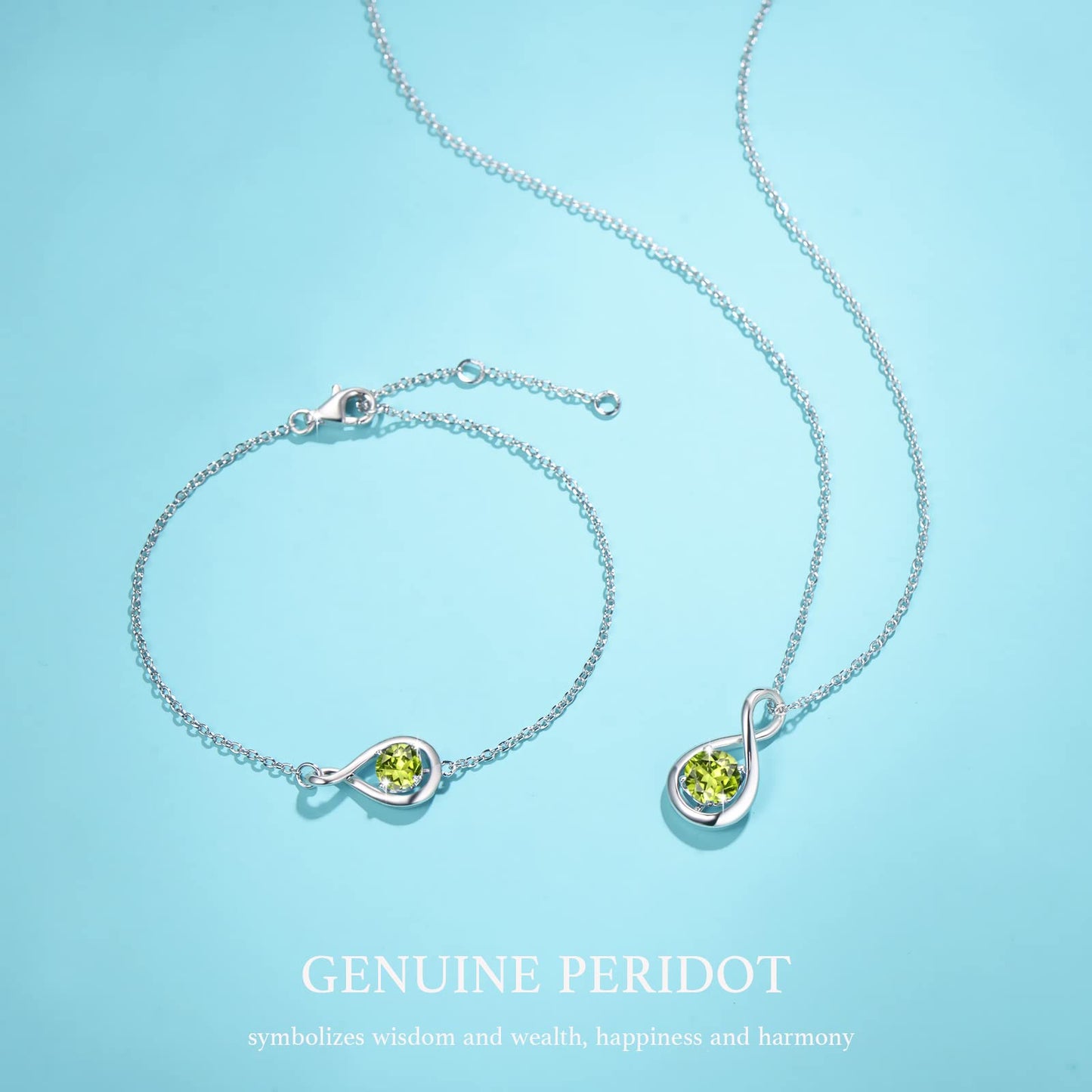 FANCIME Peridot Necklace August Birthstone for Women 925 Sterling Silver Dainty Infinity Pendant Green Gemstone Fine Jewelry Birthday Anniversary Graduation Mothers Day Gifts for Mom Women, Chain 16+2"