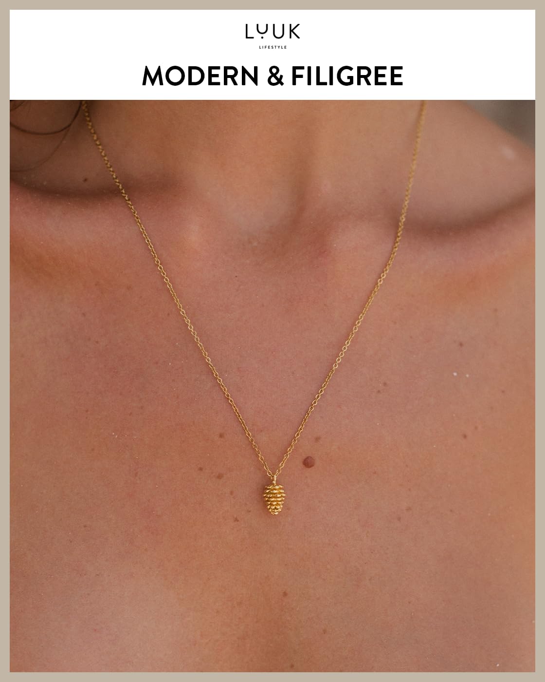 LUUK LIFESTYLE 14k gold plated, Pincone pendant necklace, 19in adjustable, waterproof, non-tarnish, sturdy chain, Gift ideas for women, holiday, dainty trendy aesthetic simple, wilderness camping