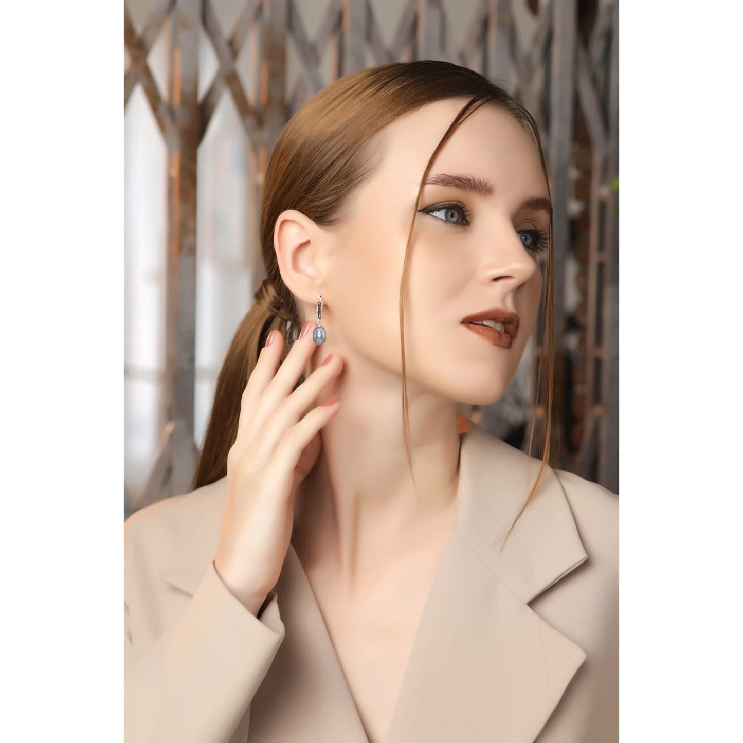 Baroque Freshwater Cultured Grey Pearl Leverback Dangle Sterling Silver Earrings for Women
