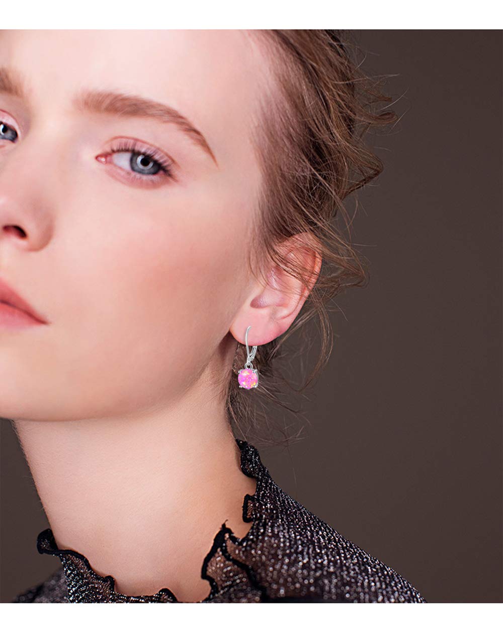 CiNily Pink Purple Opal Dangle Earrings for Women Rhodium Plated Leverback Drop Earrings Gemstone Jewelry