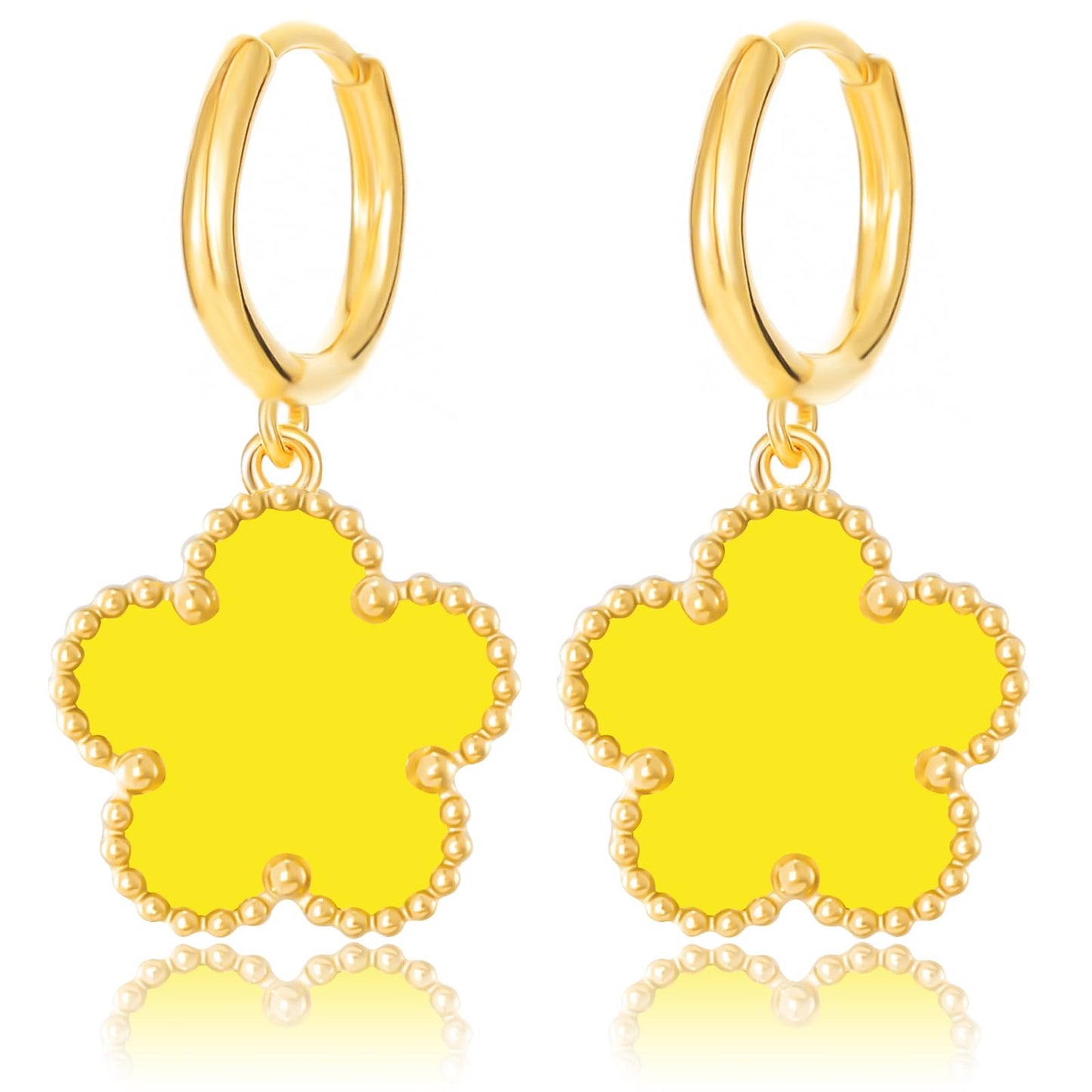 Gold Plated Five Leaf Clover Dangle Earrings for Women Lucky Flower Jewelry (Yellow-14K Gold Plated)
