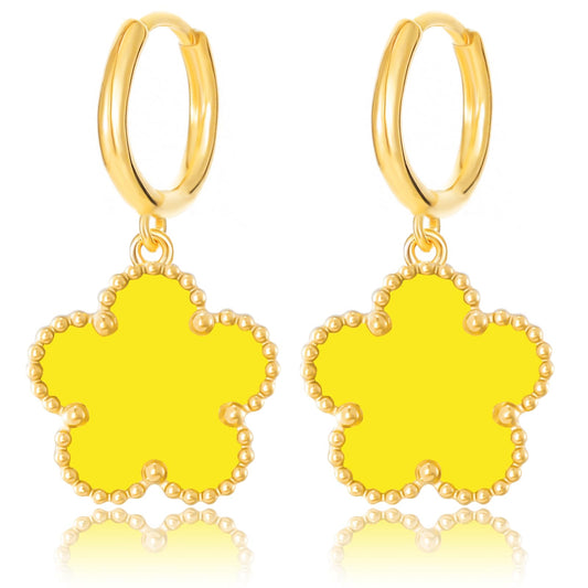 Gold Plated Five Leaf Clover Dangle Earrings for Women Lucky Flower Jewelry (Yellow-14K Gold Plated)