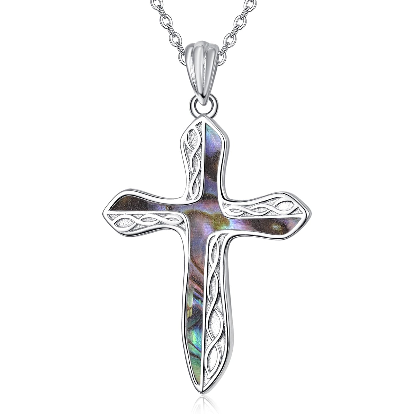 Dreamboat Sterling Silver Cross Necklace for Womens Cross Pendant Faith Christian Jewelry Abalone Shell Celtic Necklace Confirmation Religious Gifts for Mom