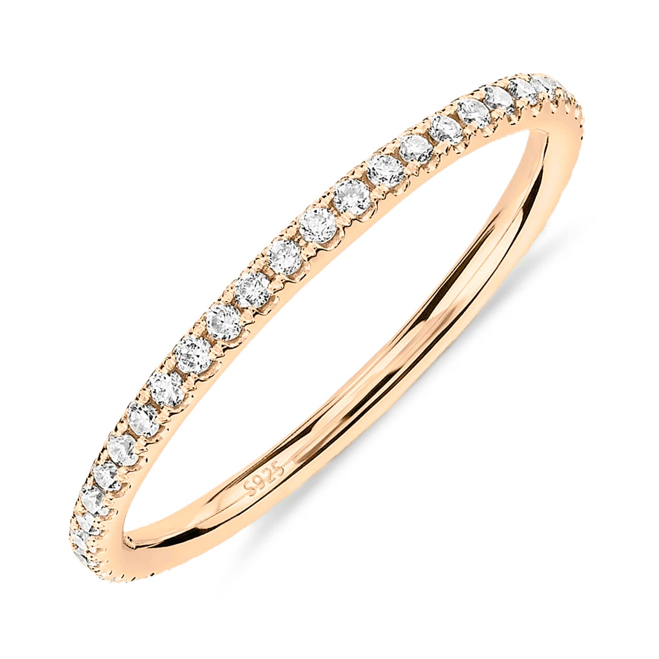 PAVOI 18K Yellow Gold Vermeil 925 Sterling Silver Stackable CZ Ring for Women | Thin Band for Stacking | Simulated Diamond Eternity Wedding Band | Size 7