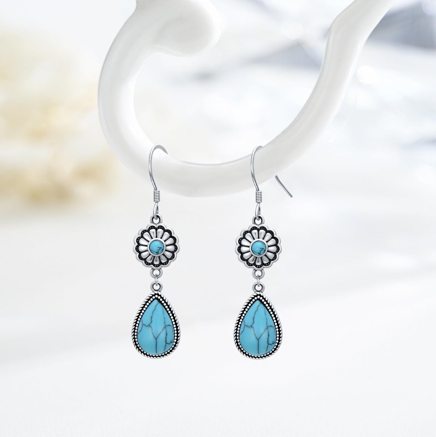 KoyeKei Colloca Western Earrings for Women 925 Sterling Silver Turquoise Colloca Dangle Drop Earrings Teardrop Vintage Boho Jewelry Country Cowboy Carter Concert Gifts for Cowgirl