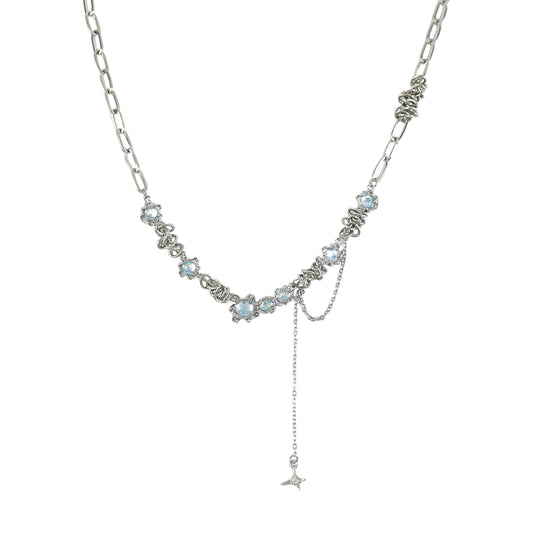 Buyongwant Irregular necklace for Women Y2k chain Moonstone Cat Eye Stone Star Fashion Asymmetric tassel pendant Silver Jewelry