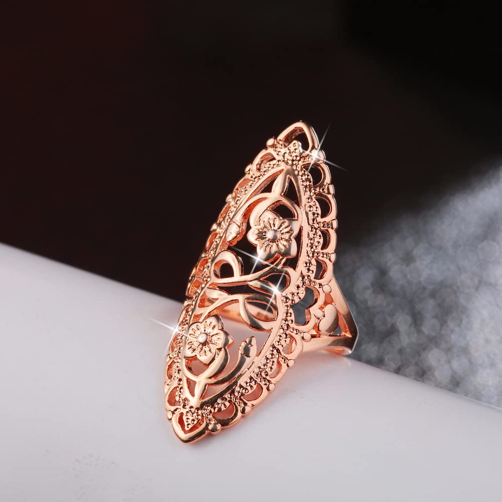 QOBEBOTA Rings for Women Rose Gold Rings Summer Boho Rings Big Thumb Ring Trendy Full Finger Rings Wide Band Womens Rings for Cocktail Party Birthday Gifts Size 9 Statement Rings for Women