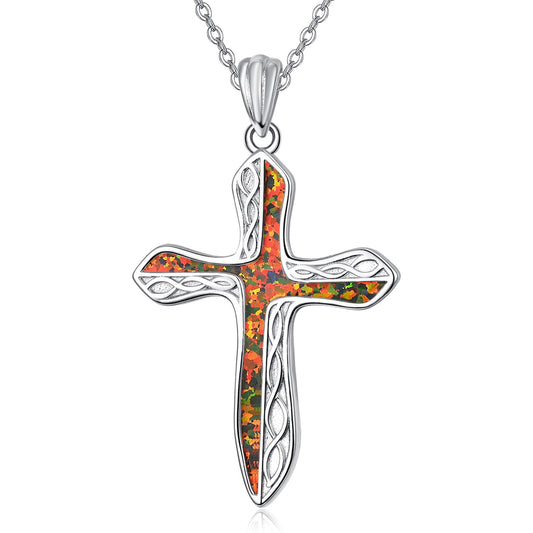 Dreamboat Sterling Silver Cross Necklace for Womens Cross Pendant Faith Christian Jewelry Black Opal Celtic Necklace Confirmation Religious Gifts for Mom