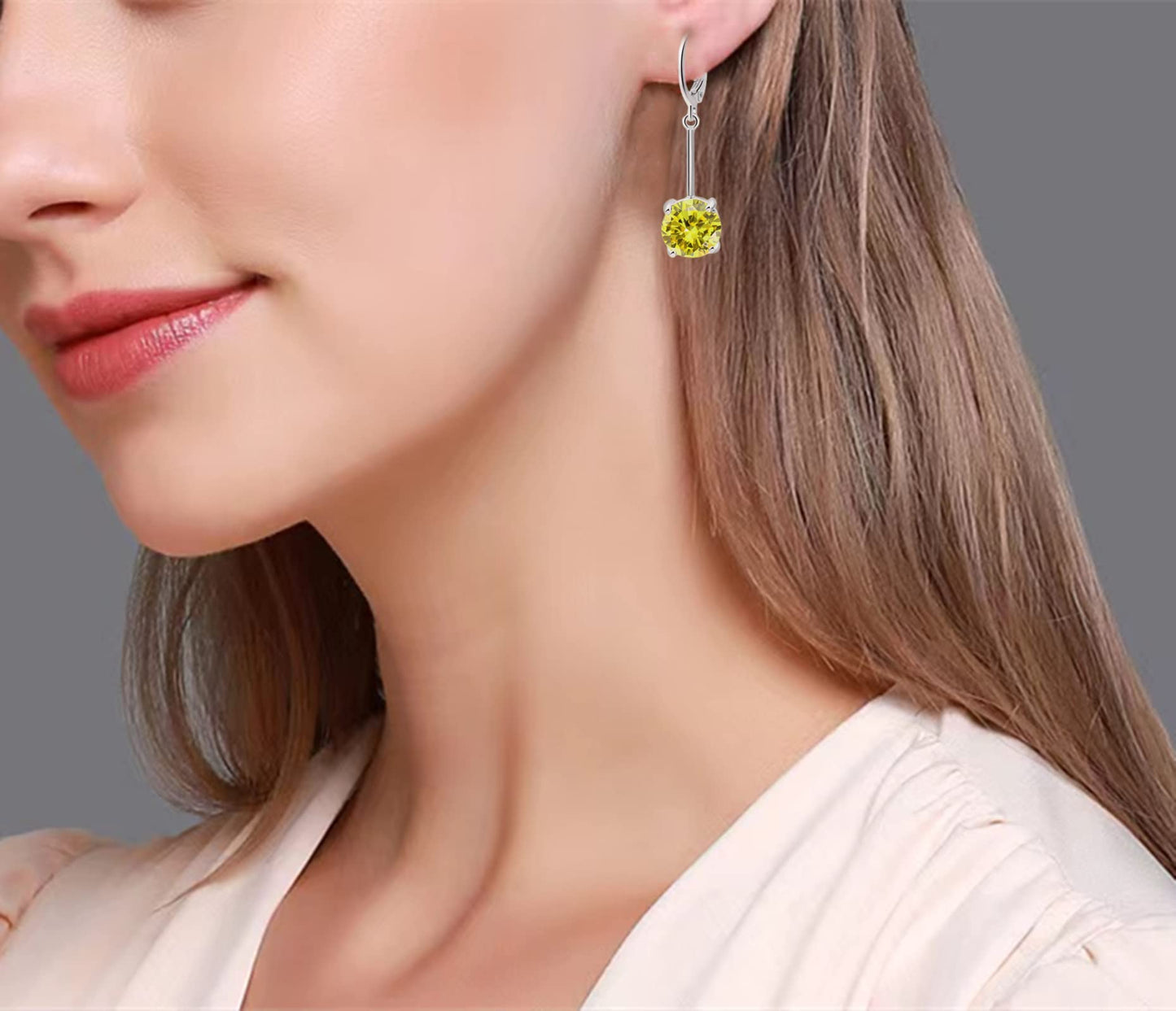 VONSSY Gemstone Drop Dangle Earrings | Platinum/Gold Plated Leverback Crystal Cubic Zirconia Hanging Red/Pink/Blue Earrings (Yellow-Platinum)