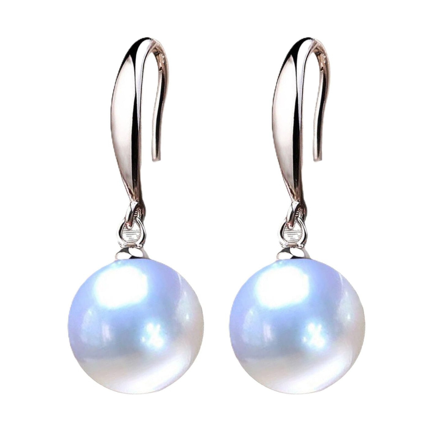 12mm Natural Ocean Pearl Freshwater Cultured Colorful Simulated Beads Drop Dangle Earrings Elegant Birthday Wedding Party Costume Prom Statement Jewelry for Women-white