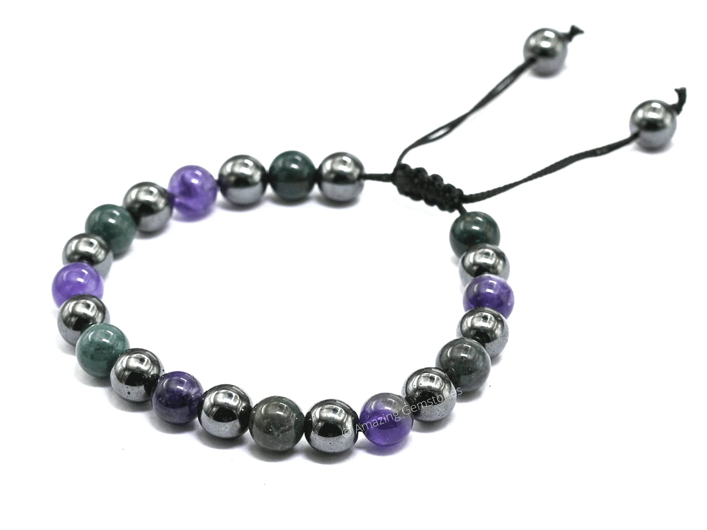 Amazing Gemstone Blood Pressure Control Bracelet - Bloodstone Amethyst Hematite Bracelet Set for Healing Calming Anxiety Stress Relief Gifts Pulseras Para Hombres Mujer Stocking Stuffers (Adjustable)