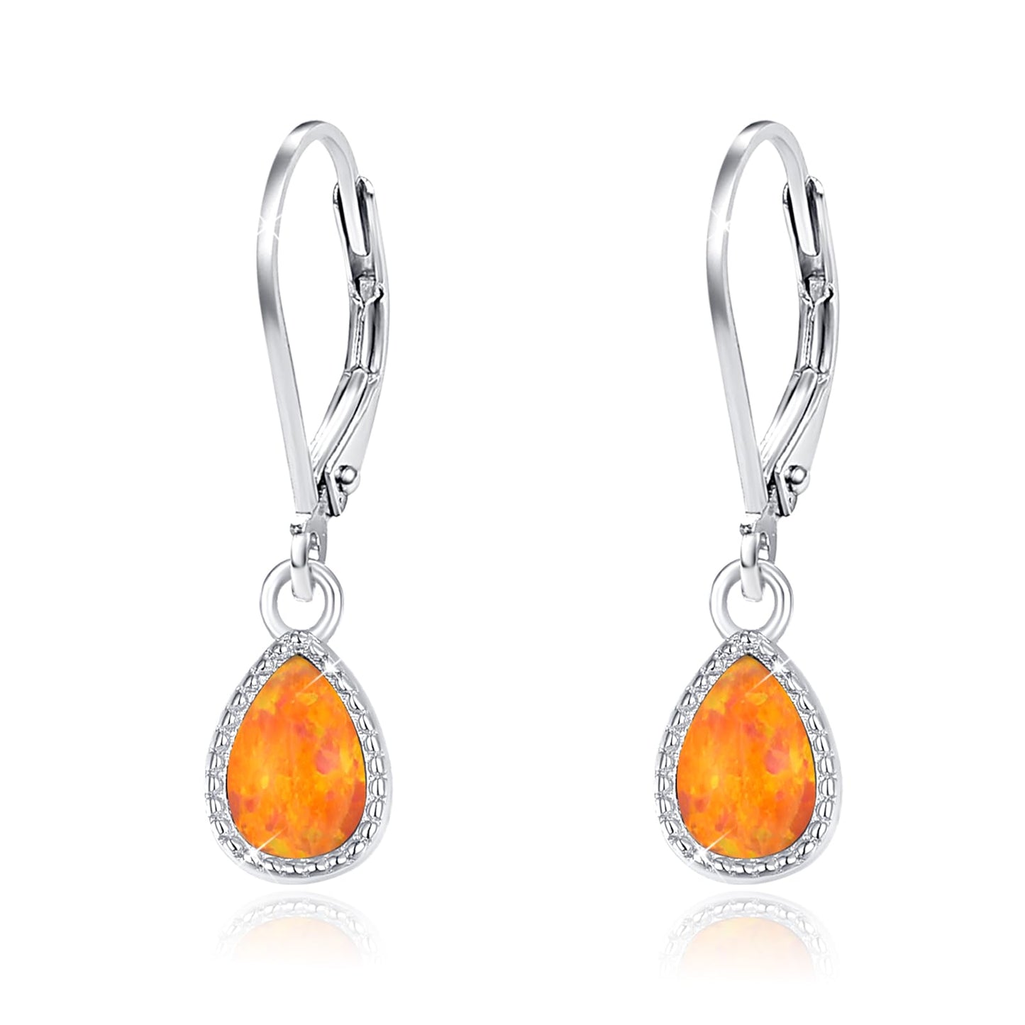 Teardrop opal Earrings, S925 Sterling Silver Orange Opal Drop Earring Jewelry for Women for Best Friend