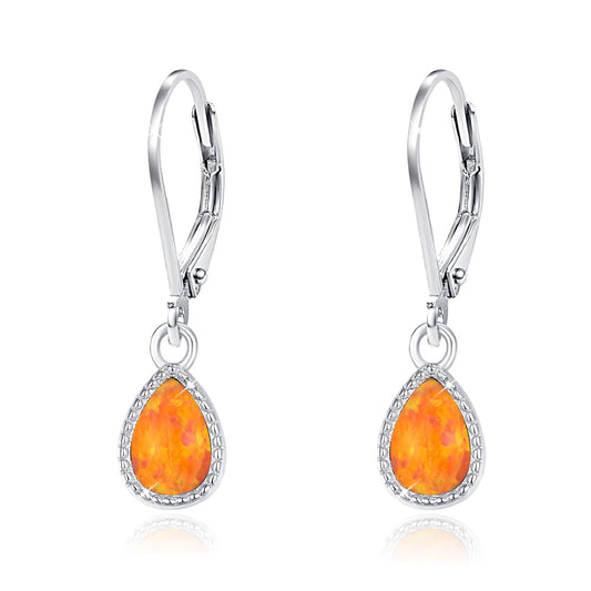 Teardrop opal Earrings, S925 Sterling Silver Orange Opal Drop Earring Jewelry for Women for Best Friend