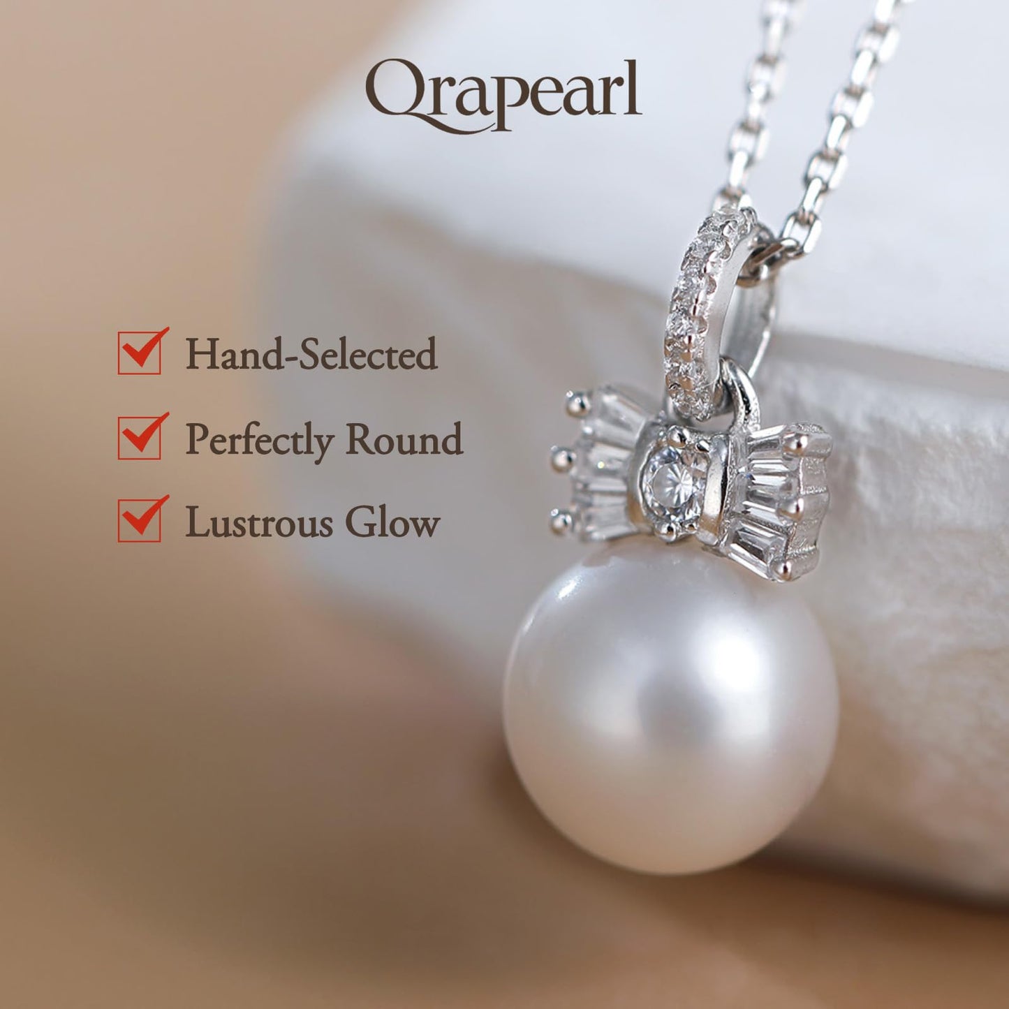 Orapearl Freshwater Pearl Pendant Necklace AAAA 8mm Elegant Jewelry Gift for Wife Mom Girlfriend Her Women with 925 Sterling Silver Chain June Birthstone for Anniversary Birthday Wedding