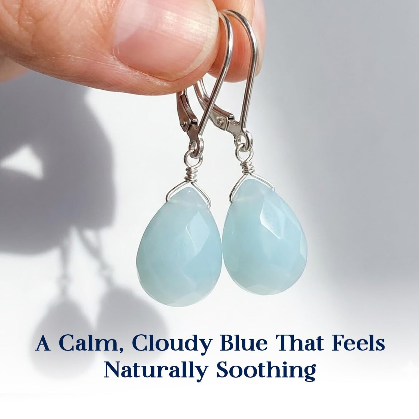 GemInspire Natural Milky Aquamarine Teardrop Dangle Earrings for Women, Leverback Pear Shaped Gemstone, 925 Sterling Silver Leverback, Handmade March Birthstone Jewelry Gift