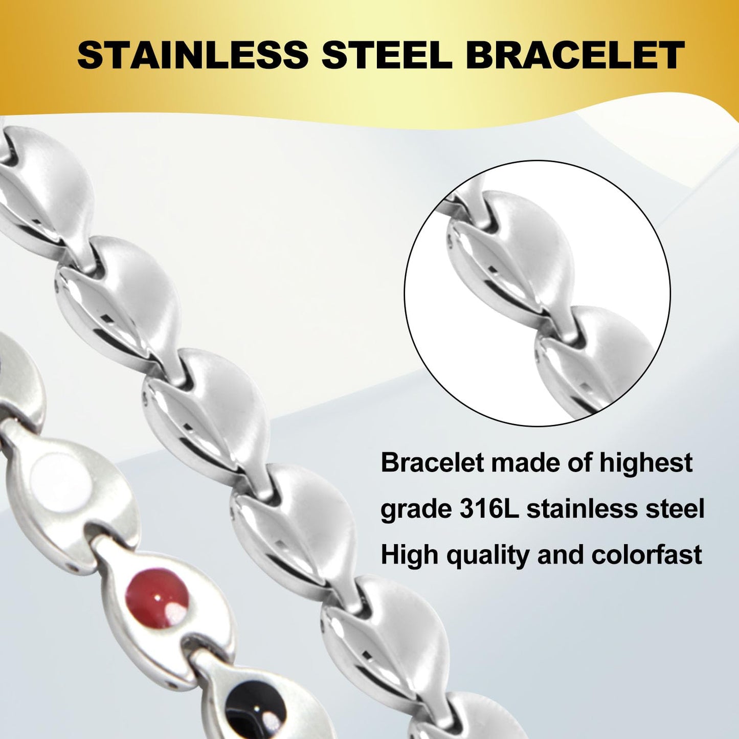 KYOSI Magnetic Bracelets for Women Stainless Steel Womens Magnet Bracelet Leaf Shape Fashion Christmas Gift (Silver, 7.87 inches)