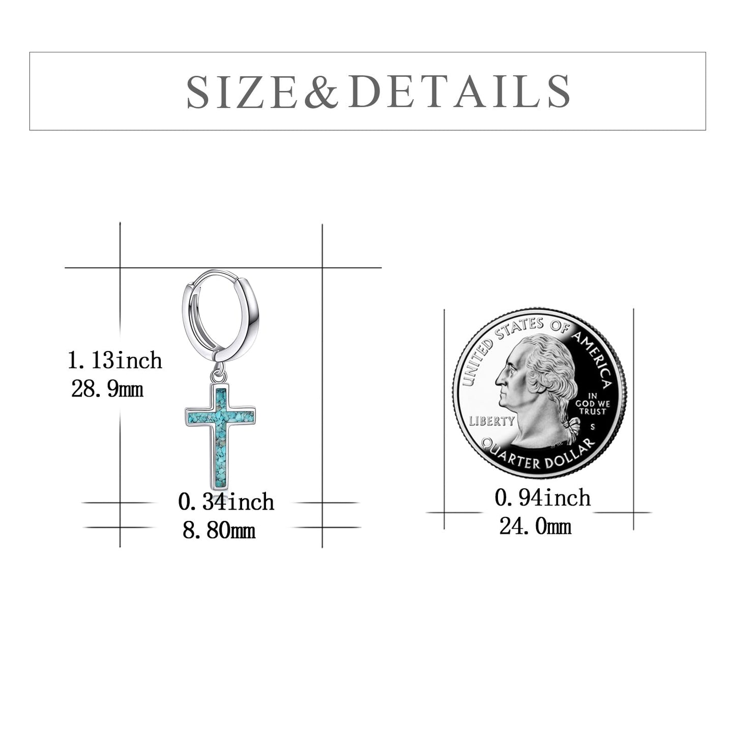 925 Sterling Silver Cross Hoop Earrings Turquoise Dangle Drop Earrings Huggie Jewelry Birthday Gifts for Women (Turquoise Cross)