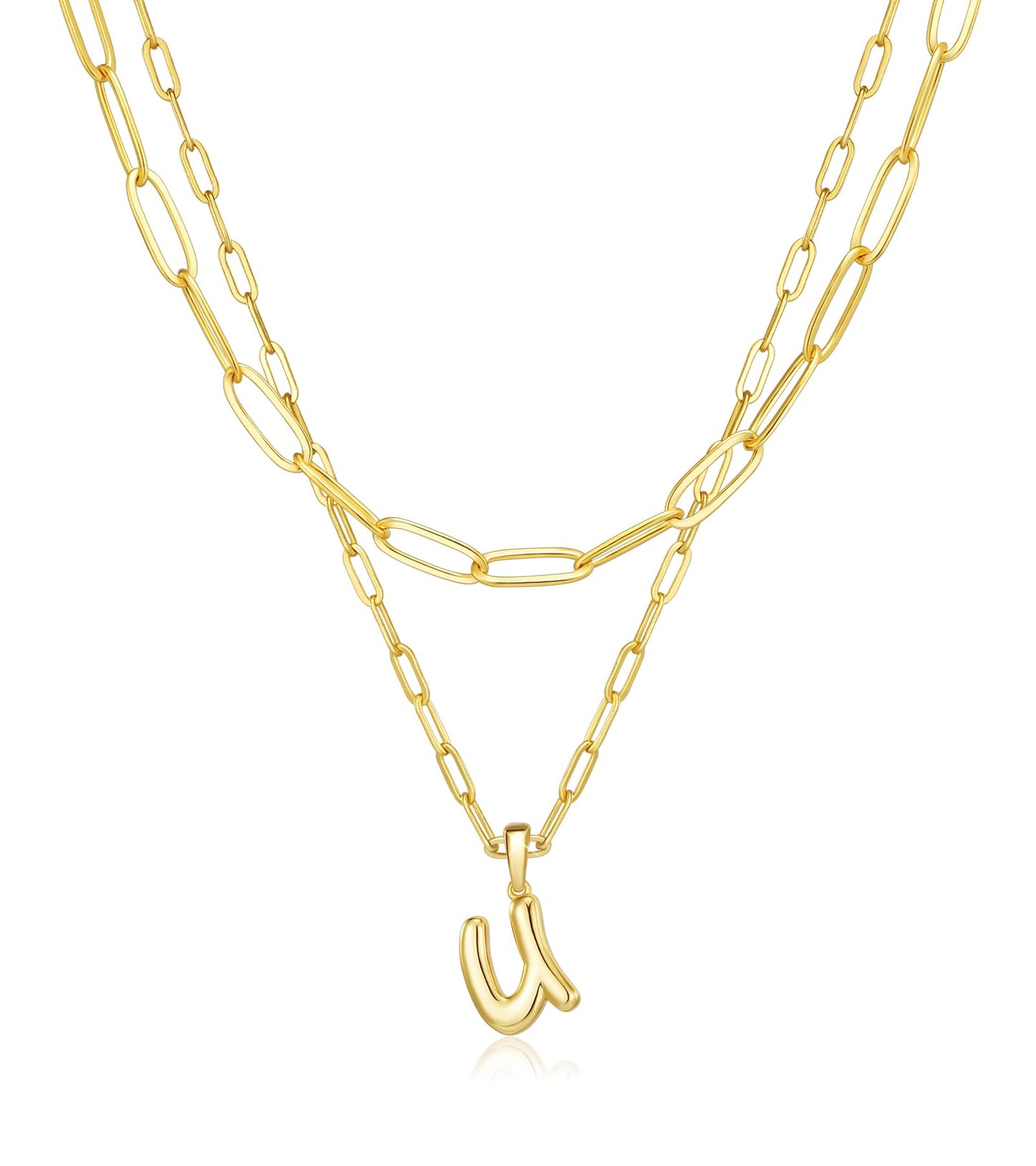 adoyi Gold Heart Initial Necklaces for Women Hers Dainty 14K Gold Plated Layered Letter U Pendant Necklace Stack Jewelry Birthday Valentines Gifts for Women Mom Wife