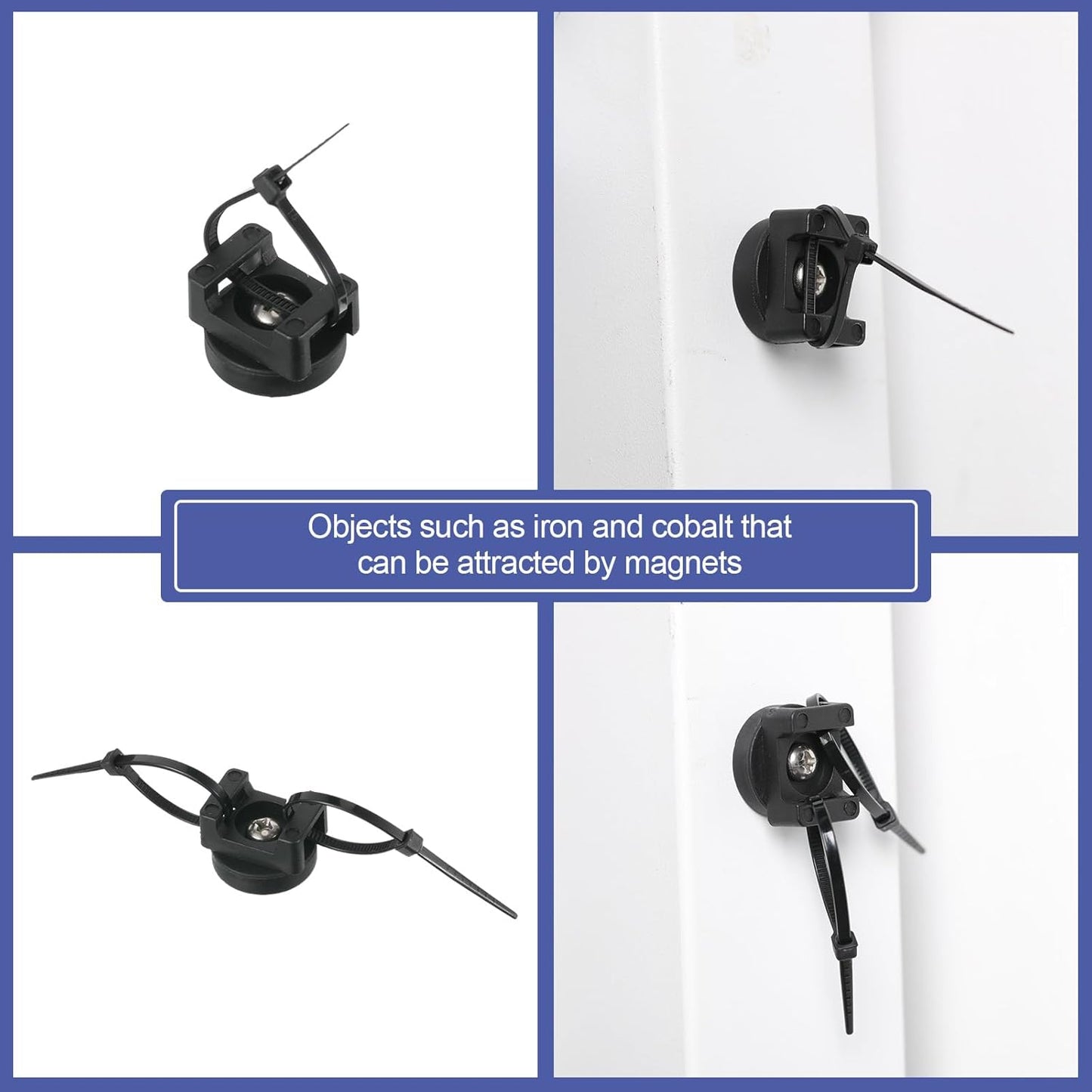 Yookeer Magnetic Zip Tie Mount Base Black Magnetic Cable Clips Wire Holder Multipurpose Cable Ties Management Base