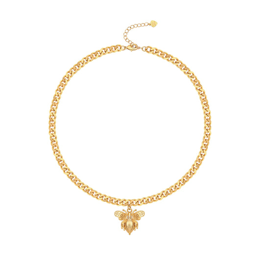 CANEVINKA 18K Gold Plated Necklace for Women Bee Pendant Necklace Handmade Jewelry with Adjustable Necklace Chain Thick Cuban Link Chain Fashion Chunky Necklace