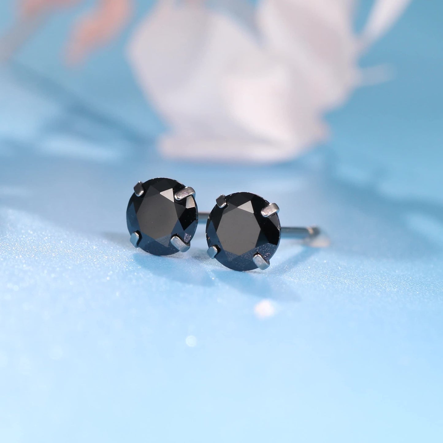Limerencia Hypoallergenic G23 Titanium Earrings, F136 Implant Grade Pure Titanium, Suitable for Sensitive Ears with Birthstone Crystals CZ Simulated Diamonds (Black CZ)
