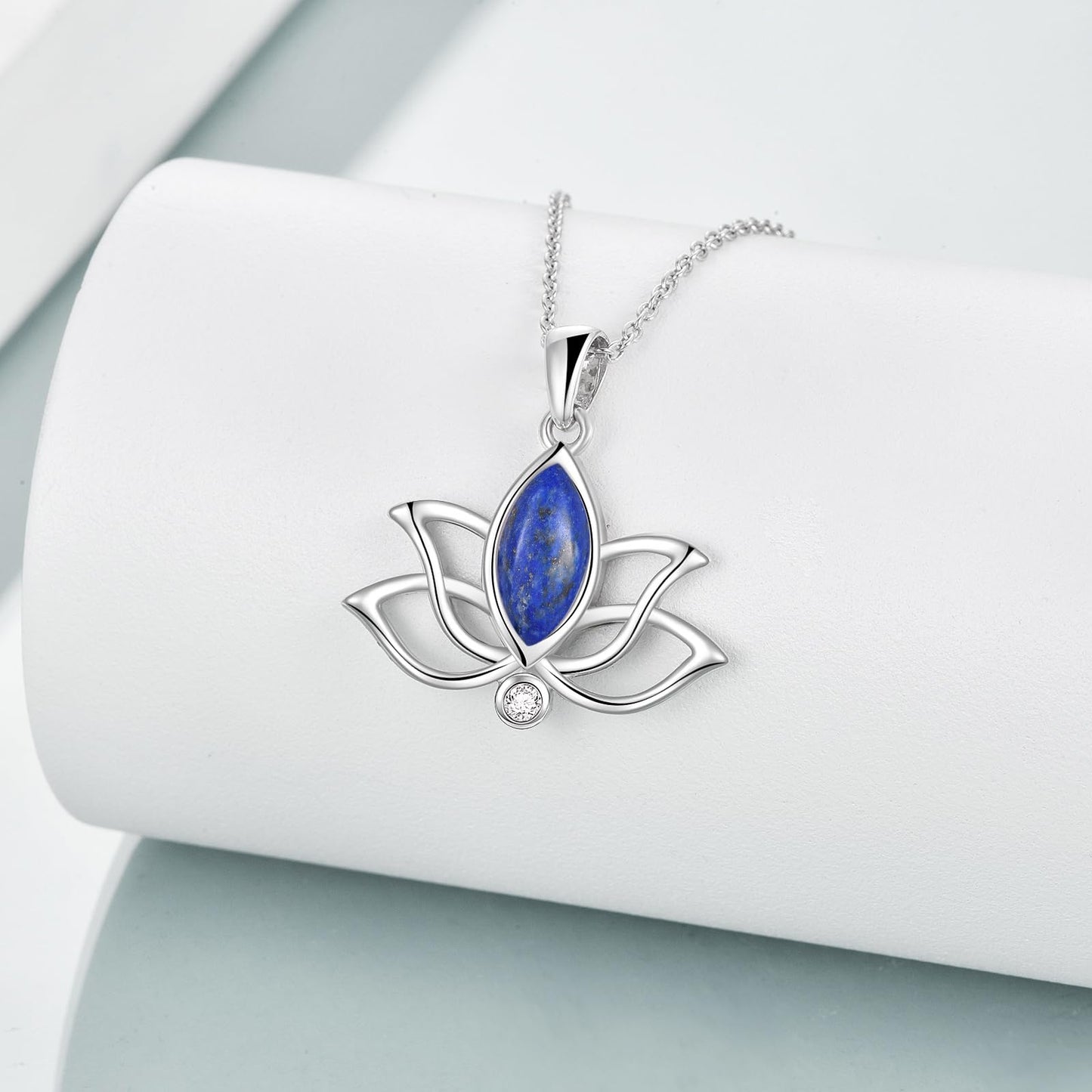 YFN Lotus Flower Necklace Sterling Silver Lapis Lazuli Lotus Pendant Lotus Jewelry Gifts for Women