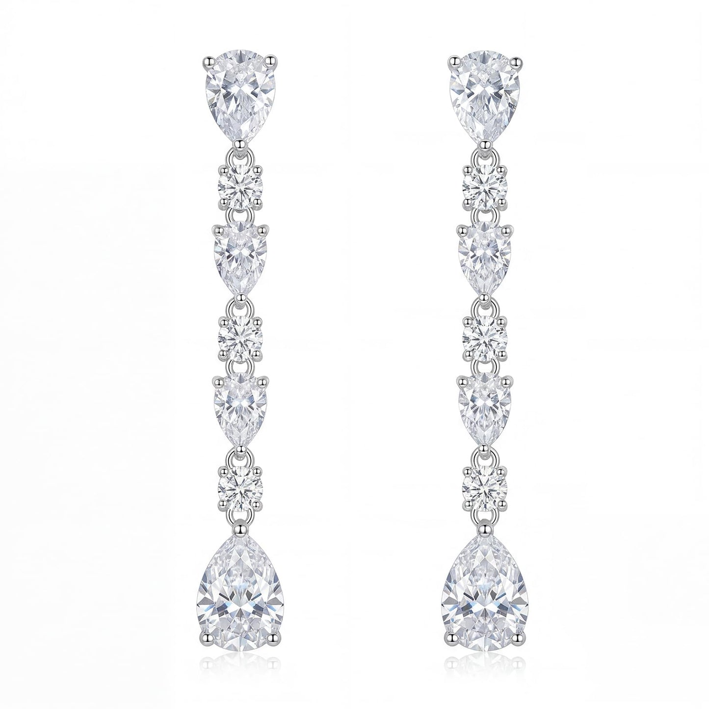 SWEETV Cubic Zirconia Dangle Earrings for Women, Teardrop Bridal Earrings for Wedding, Brides, Bridesmaids, Pear Shaped Drop Earrings for Women Prom Formal Party, Silver-Style1