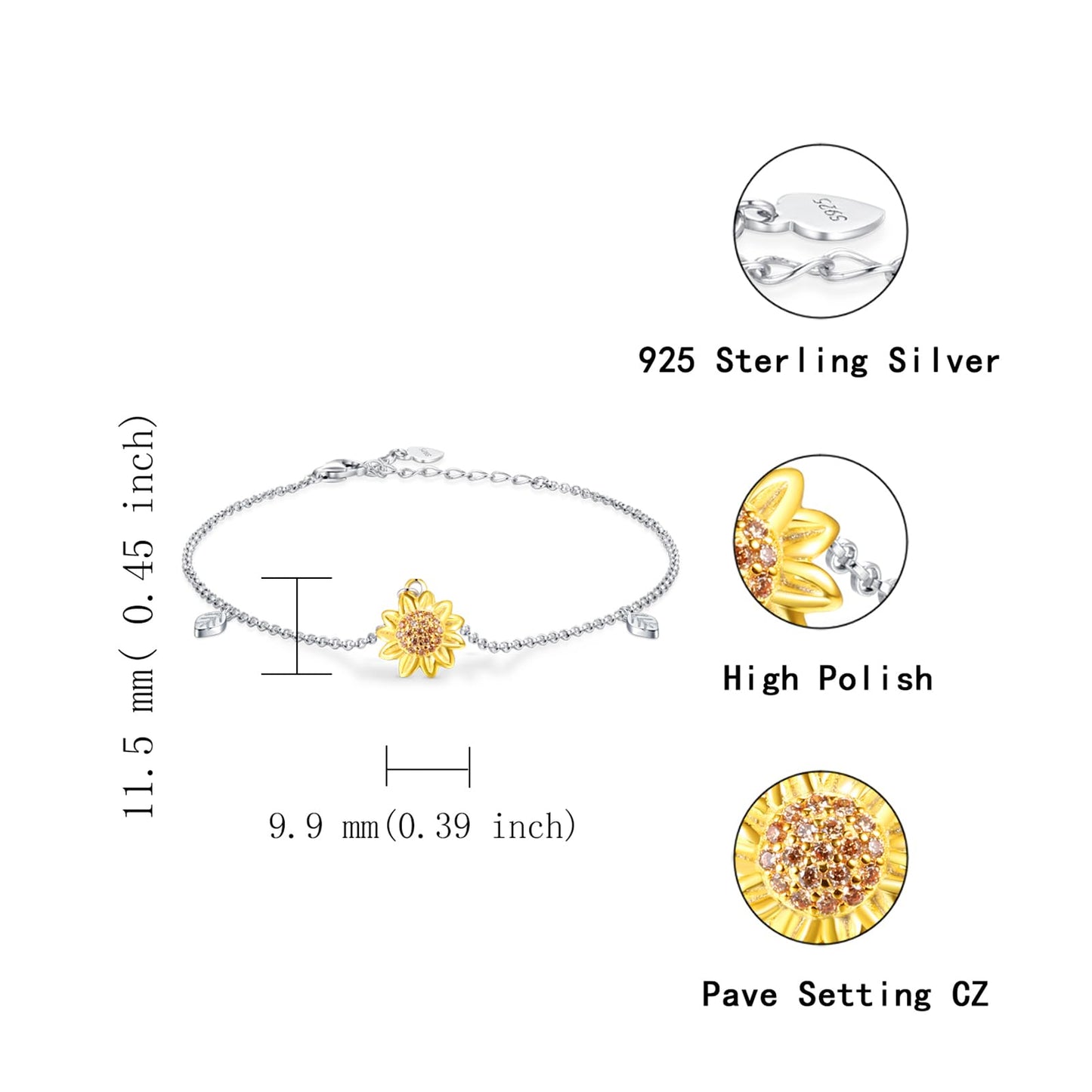 oGoodsunj Sunflower Necklace Jewelry Set fo Women Sterling Silver Anklet Bracelet Earrings You Are My Sunshine Pendant Gifts for Mom Daughter Wife (Anklet)