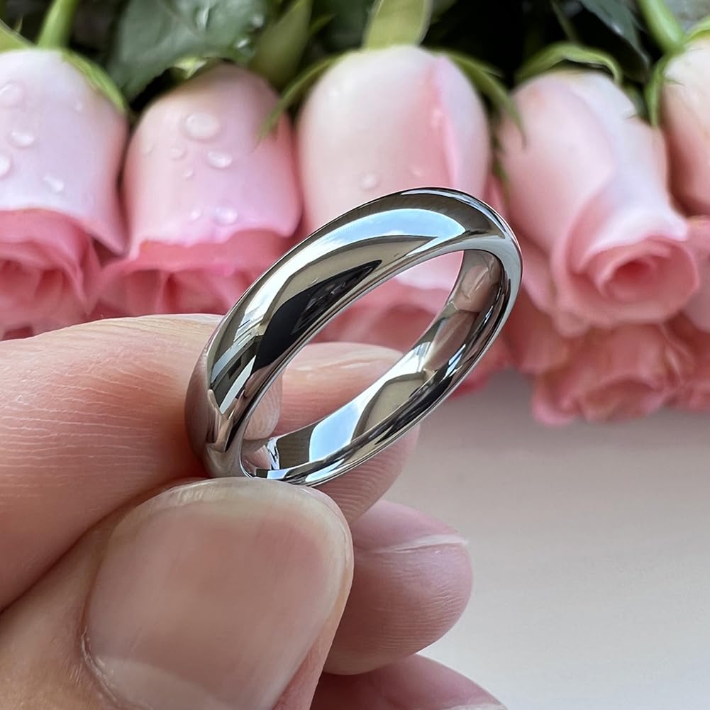 TUTISS 4mm Tungsten Rings for Women Men Engagement Wedding Bands Domed Polished Comfort Fit Size 9