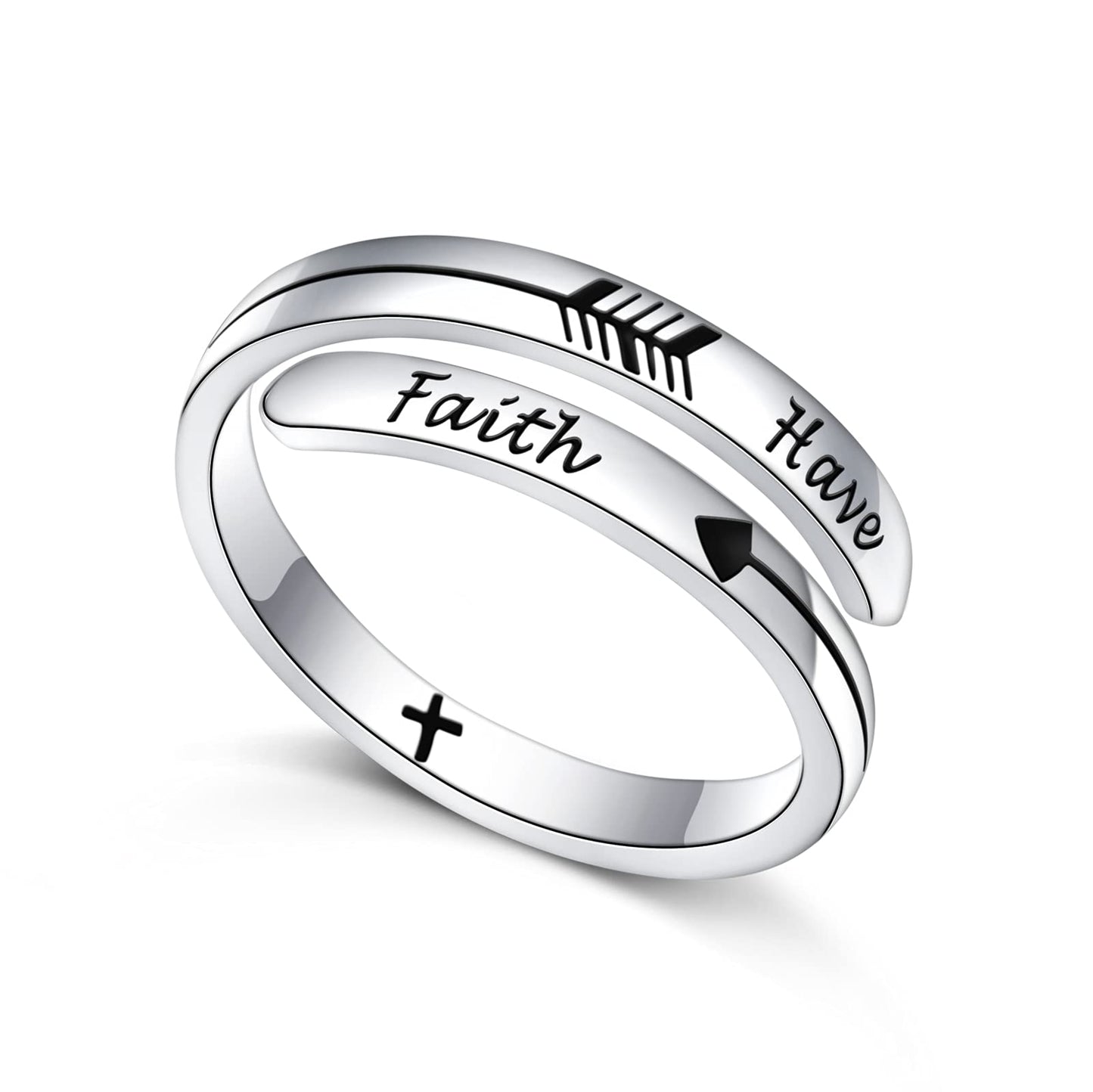 Ladytree Inspirational Ring S925 Sterling Silver Spiral Wrap Twist Band Engraving Size Adjustable Encouragement Jewelry for Women(Have Faith)