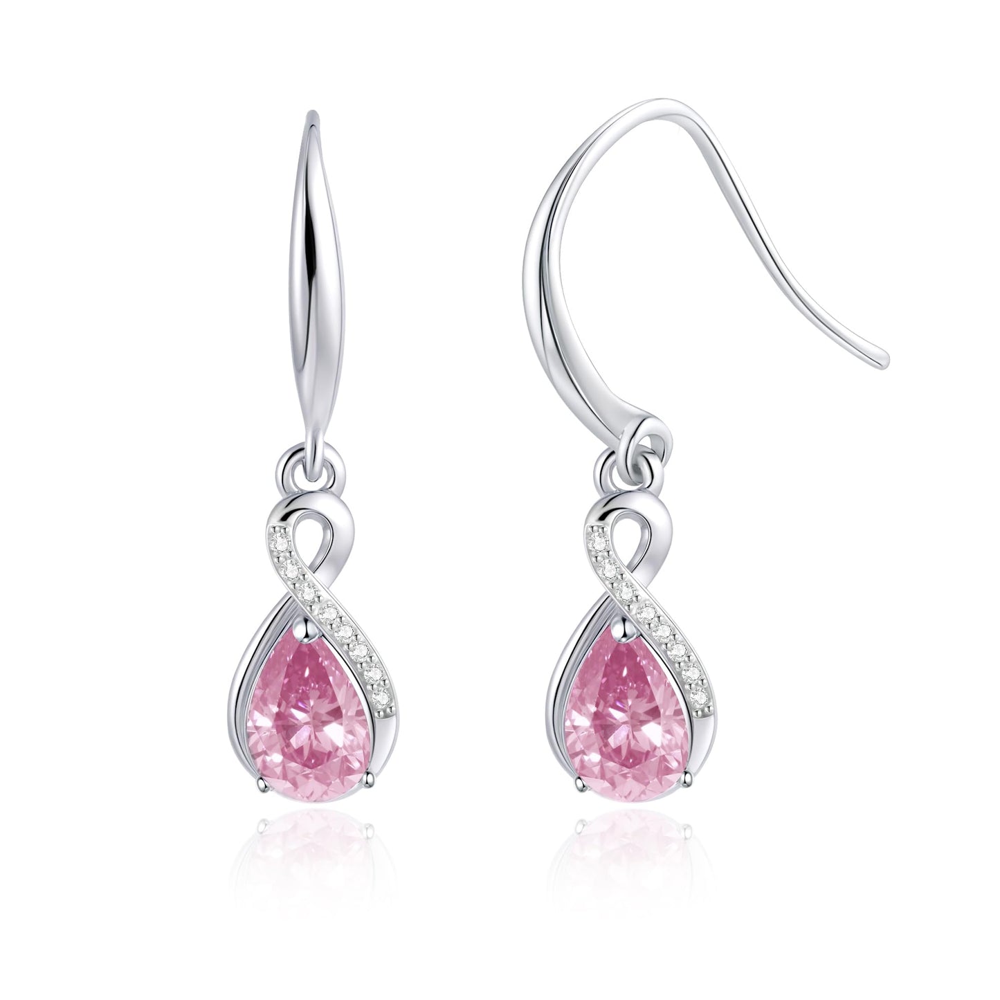 Infinity Birthstone Earrings 18K White Gold Plated 925 Sterling Silver Teardrop Infinity Drop Dangle Earrings October Birthstone Jewelry Birthday Gifts for Women Her Mother Wife