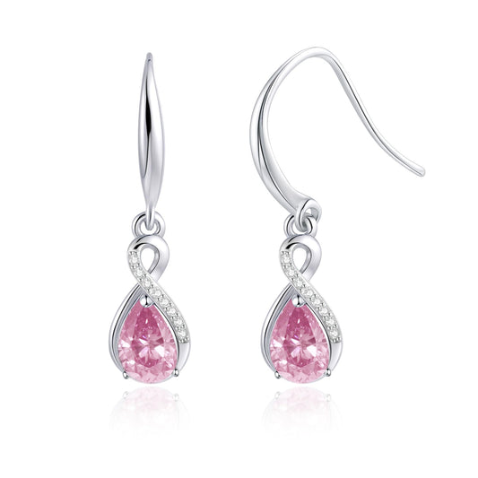 Infinity Birthstone Earrings 18K White Gold Plated 925 Sterling Silver Teardrop Infinity Drop Dangle Earrings October Birthstone Jewelry Birthday Gifts for Women Her Mother Wife