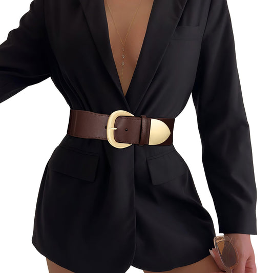 Women Wide Elastic Waist Belt for Dresses Fashion Thick Stretchy Belt for Trendy,coffee 35"
