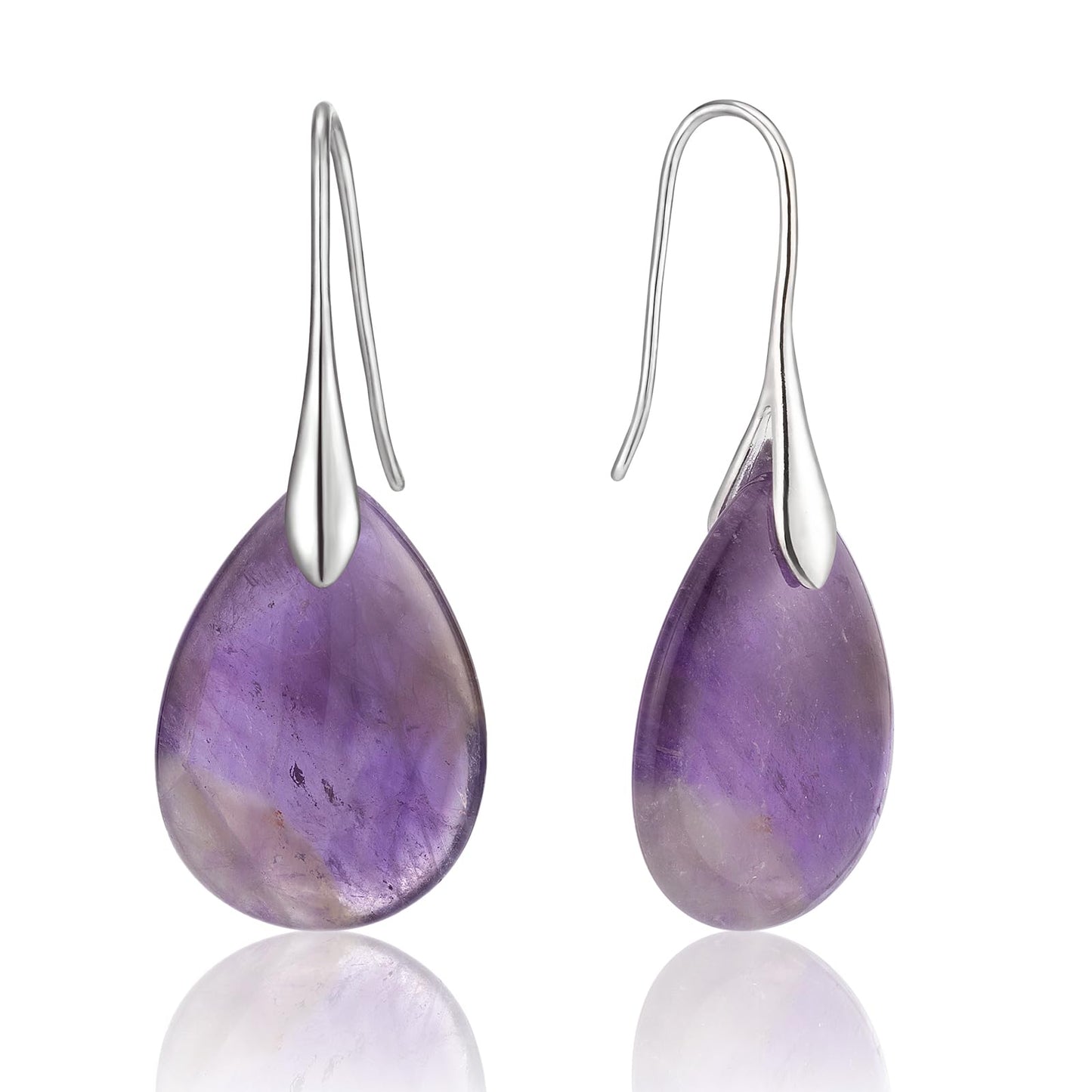 SELOVO Purple Teardrop Agate Stone Fishhook Red Stone Dangle Drop Earrings Silver Tone