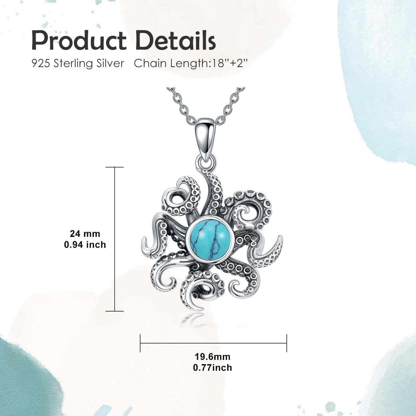 PROESS 925 Sterling Silver Octopus Necklace Turquoise Necklace Octopus Pendant Sea Animal Jewelry Gifts for Women