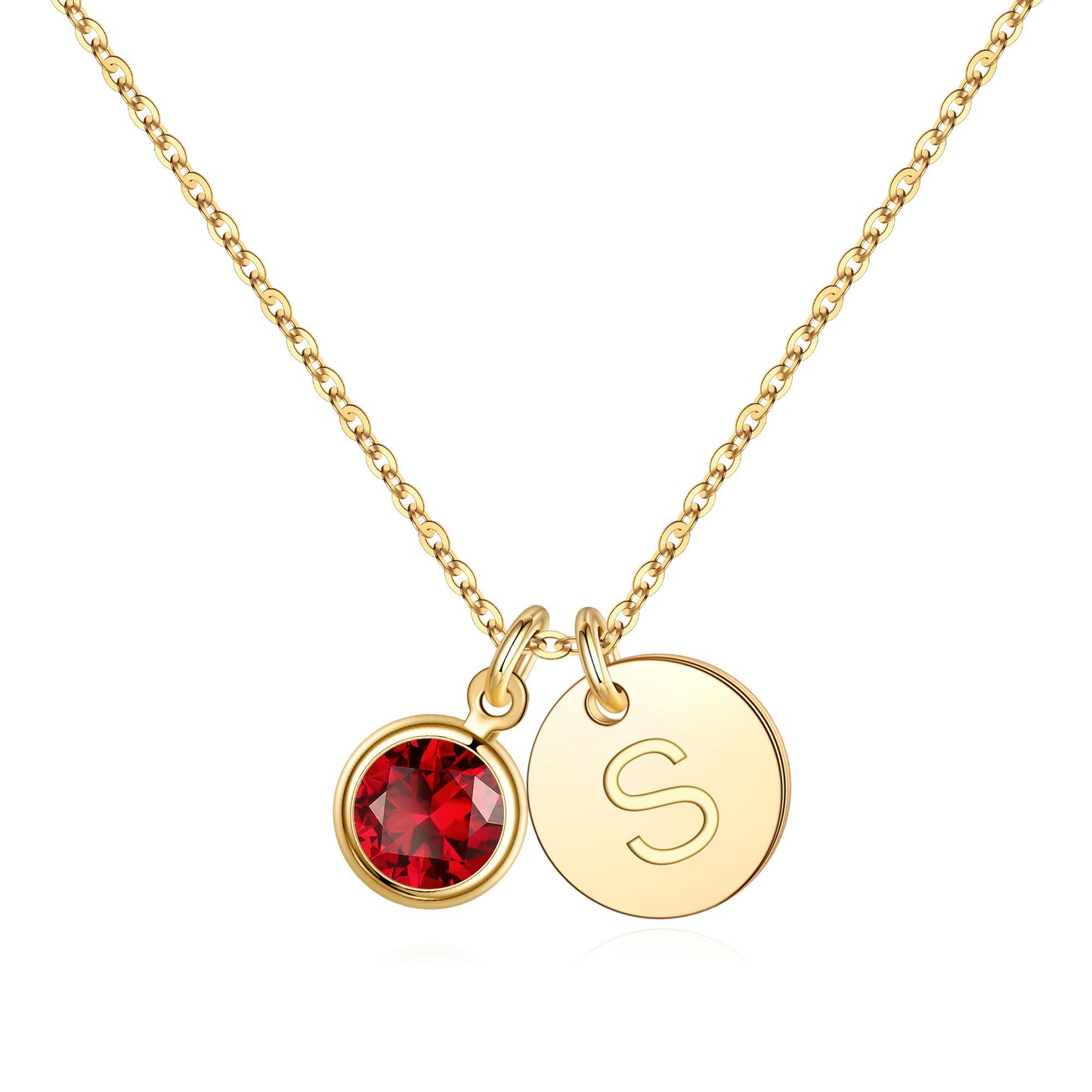 Hidepoo Initial Birthstone Necklaces for Women - Personalized Mothers Day Birthday Gift for Her Wife Sister Grandma Mom, January Garnet Birthstone Jewelry for Woman, Disc Letter S Necklace