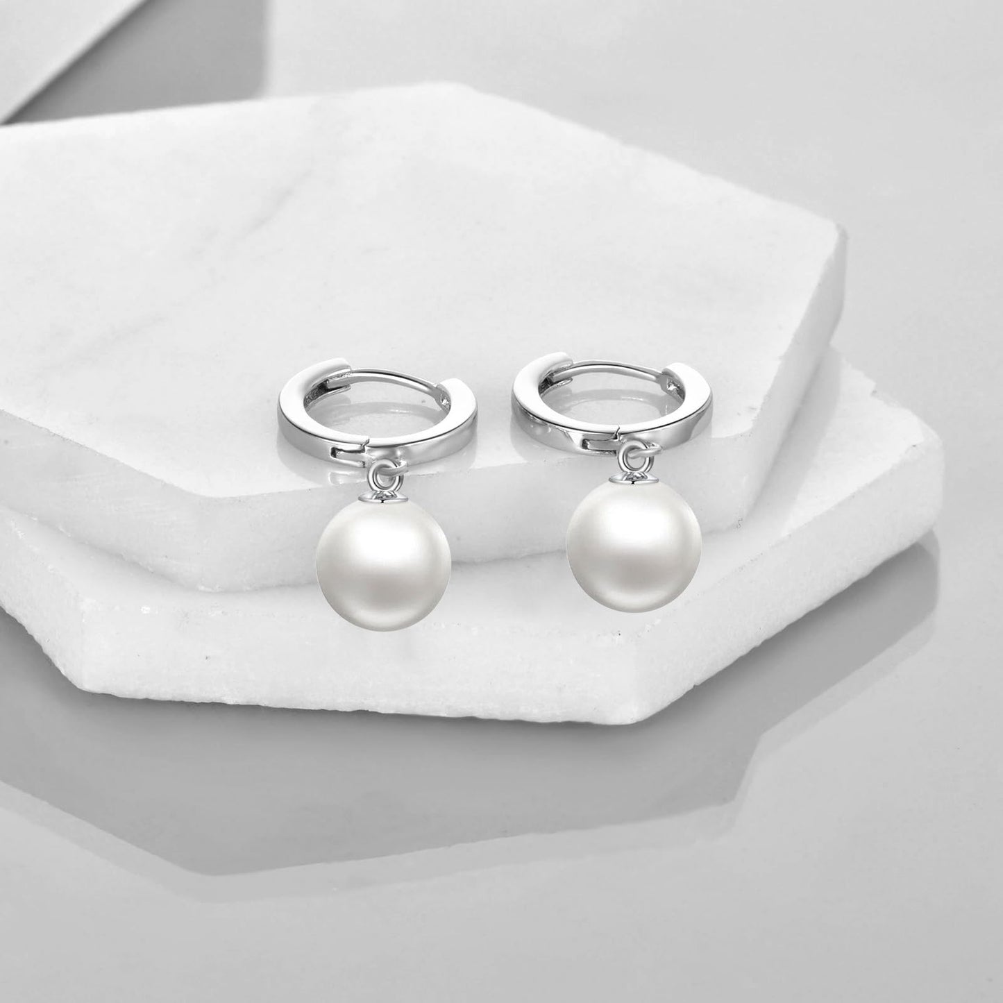 925 Sterling Silver Black Pearl Hoop Earrings Dangle Drop Jewelry Gifts for Women (Pearl)